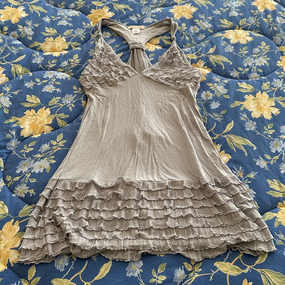 Arden B Taupe Ruffle Racerback Tank